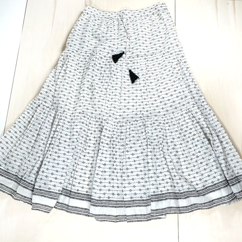 Faith Of Zoe Skirt Women L White Floral Maxi Long‎ Cotton Elastic Waist Lined